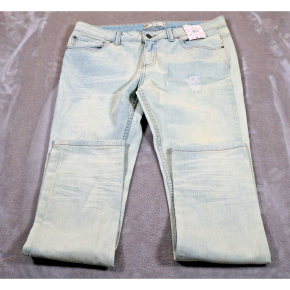 Free People Jeans Womens 30 Light Wash Palm Indig Distressed Denim Straight Leg - Picture 3 of 11
